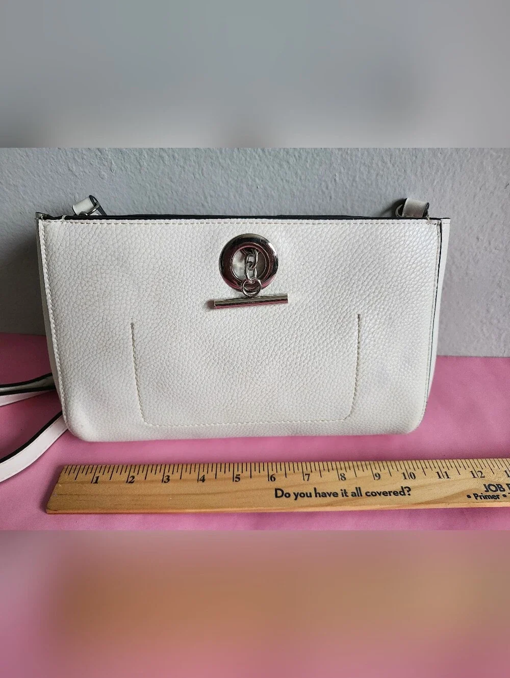 Sondra Roberts Off-White Pebbled Leather Shoulder Bag Crossbody